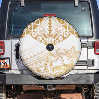 White and Gold Polynesia Spare Tire Cover Plumeria Tattoo With Polynesian Pattern LT14 White - Polynesian Pride