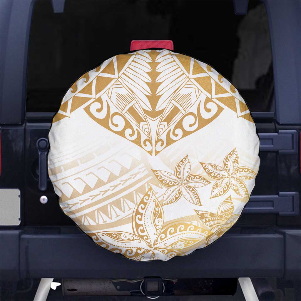 White and Gold Polynesia Spare Tire Cover Plumeria Tattoo With Polynesian Pattern LT14 - Polynesian Pride