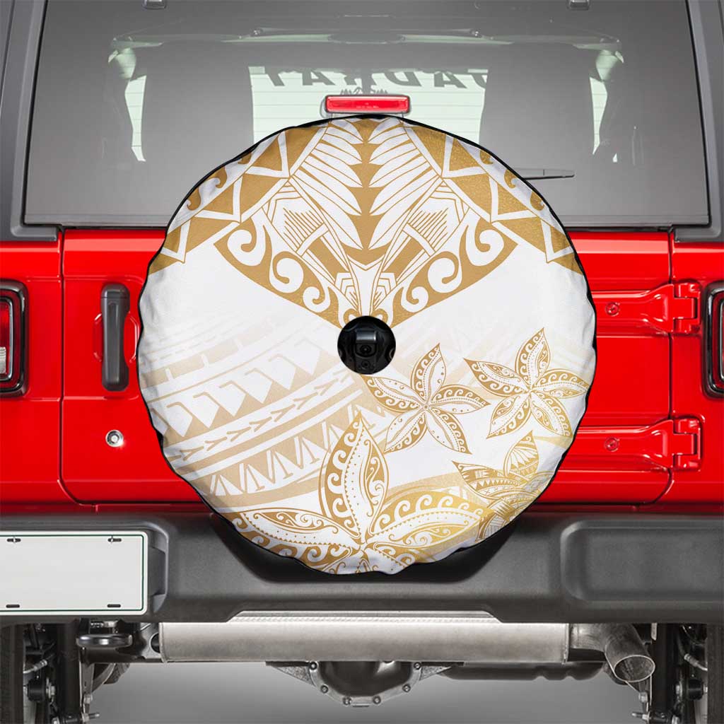 White and Gold Polynesia Spare Tire Cover Plumeria Tattoo With Polynesian Pattern LT14 - Polynesian Pride