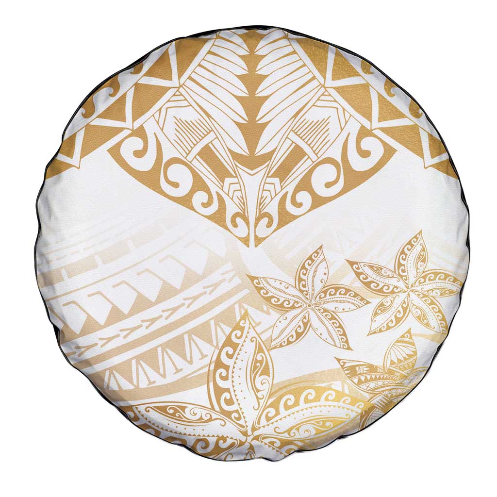 White and Gold Polynesia Spare Tire Cover Plumeria Tattoo With Polynesian Pattern LT14 - Polynesian Pride
