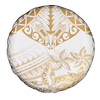 White and Gold Polynesia Spare Tire Cover Plumeria Tattoo With Polynesian Pattern LT14 - Polynesian Pride