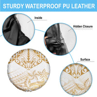 White and Gold Polynesia Spare Tire Cover Plumeria Tattoo With Polynesian Pattern LT14 - Polynesian Pride
