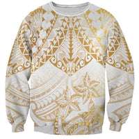 White and Gold Polynesia Sweatshirt Plumeria Tattoo With Polynesian Pattern LT14 Unisex White - Polynesian Pride