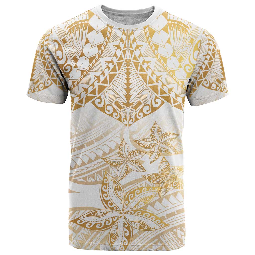 White and Gold Polynesia T Shirt Plumeria Tattoo With Polynesian Pattern LT14 White - Polynesian Pride
