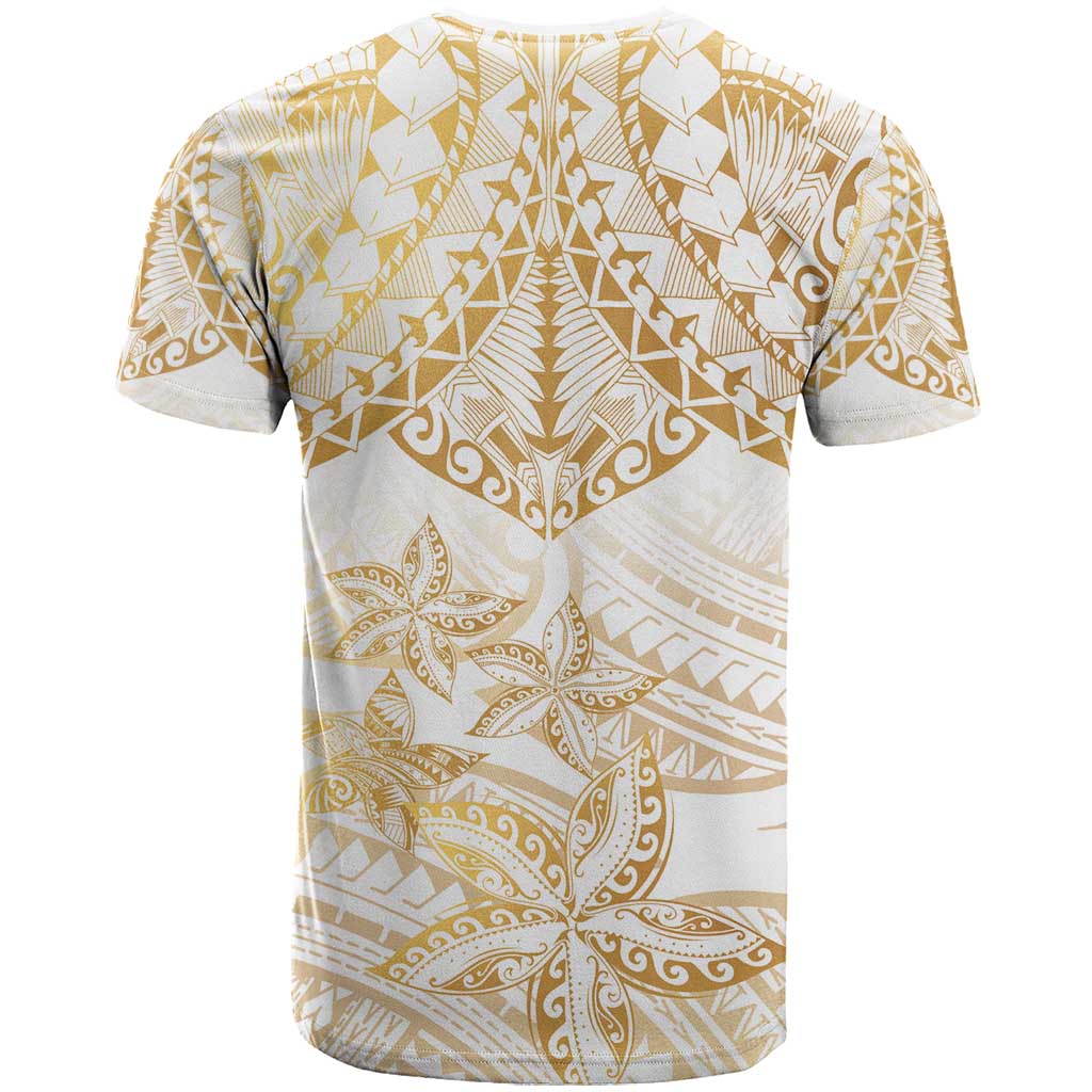 White and Gold Polynesia T Shirt Plumeria Tattoo With Polynesian Pattern LT14 - Polynesian Pride