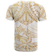 White and Gold Polynesia T Shirt Plumeria Tattoo With Polynesian Pattern LT14 - Polynesian Pride