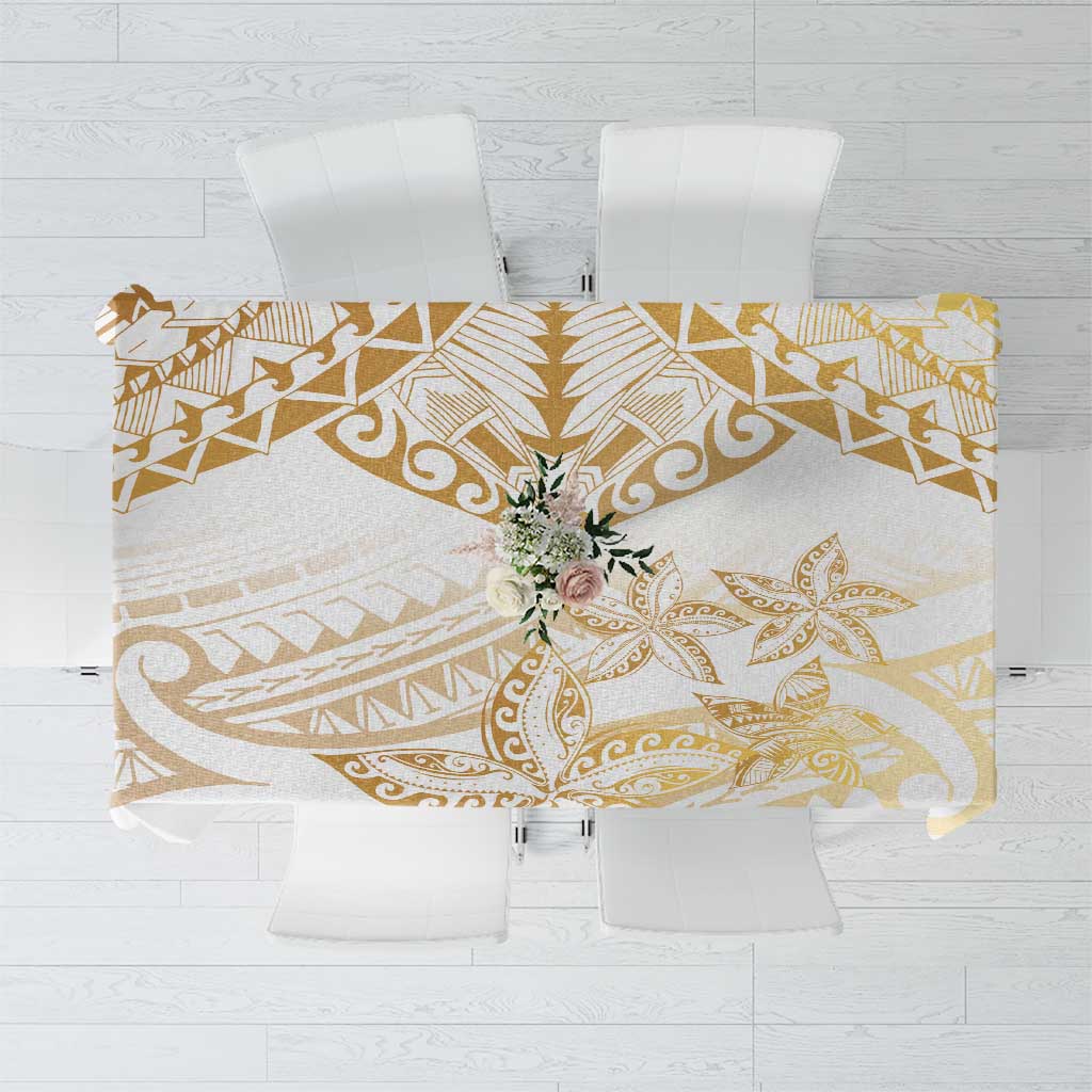 White and Gold Polynesia Tablecloth Plumeria Tattoo With Polynesian Pattern LT14 White - Polynesian Pride