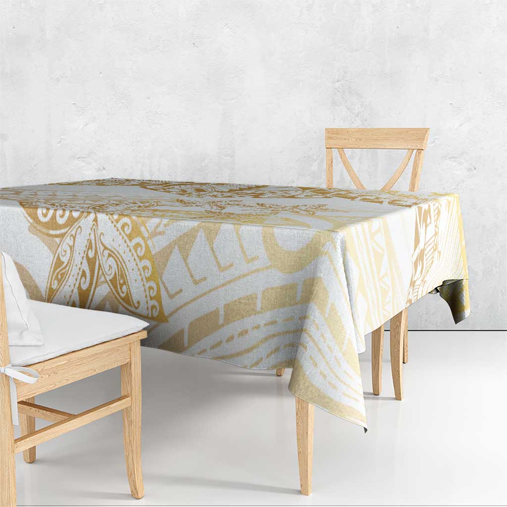 White and Gold Polynesia Tablecloth Plumeria Tattoo With Polynesian Pattern LT14 - Polynesian Pride