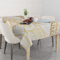 White and Gold Polynesia Tablecloth Plumeria Tattoo With Polynesian Pattern LT14 - Polynesian Pride