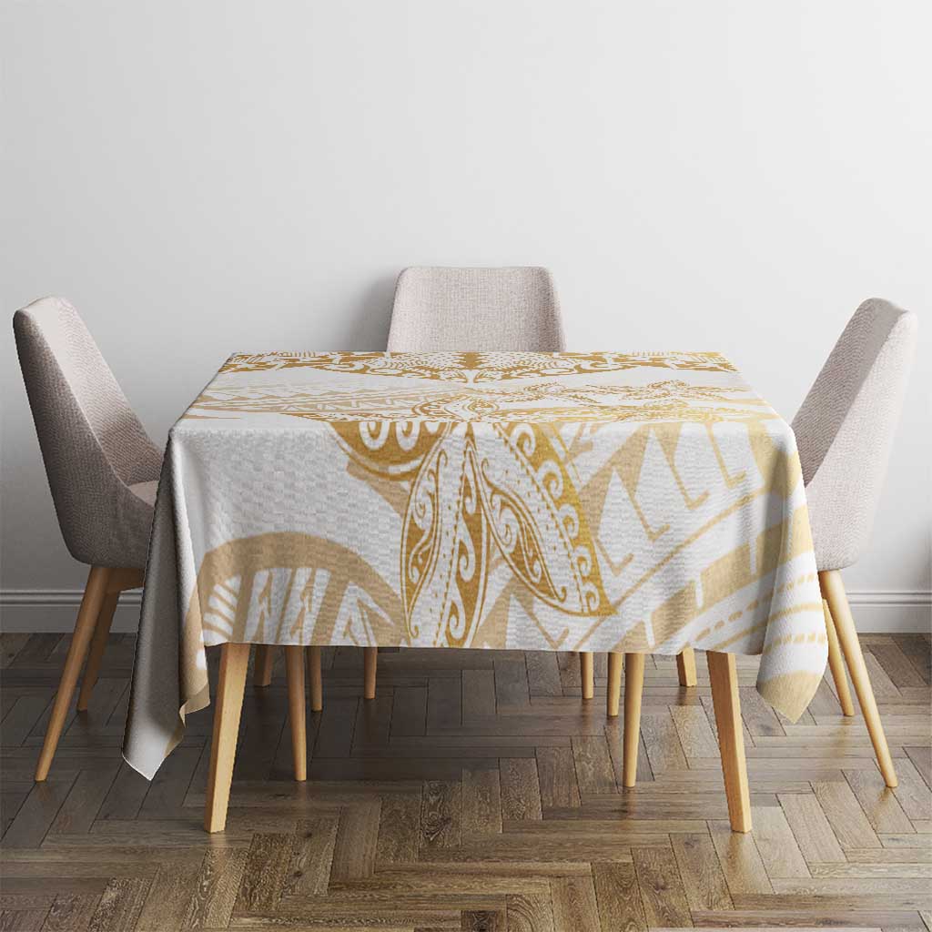 White and Gold Polynesia Tablecloth Plumeria Tattoo With Polynesian Pattern LT14 - Polynesian Pride