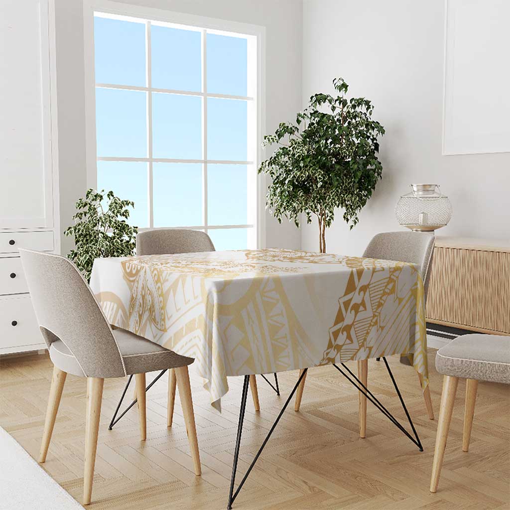 White and Gold Polynesia Tablecloth Plumeria Tattoo With Polynesian Pattern LT14 - Polynesian Pride