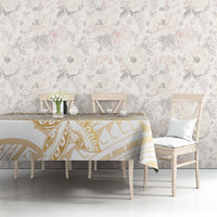 White and Gold Polynesia Tablecloth Plumeria Tattoo With Polynesian Pattern LT14 - Polynesian Pride