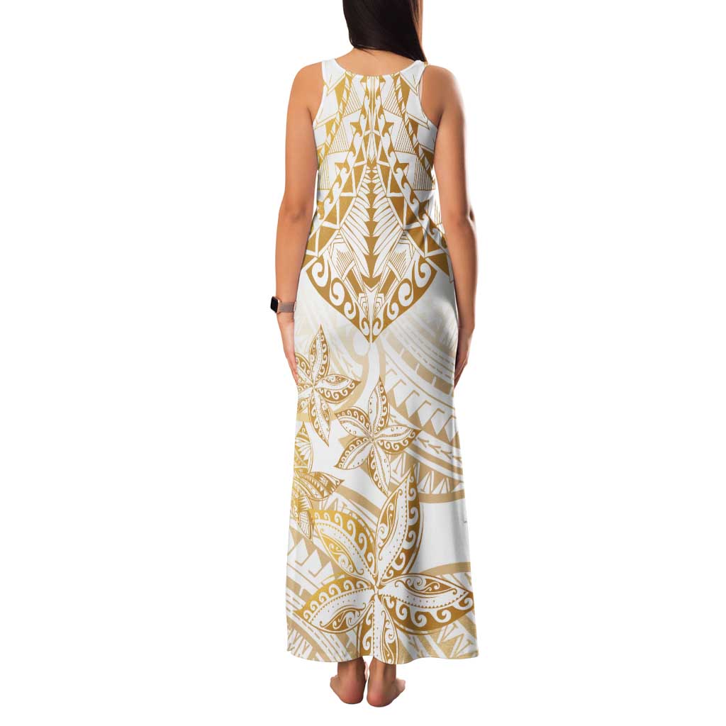 White and Gold Polynesia Tank Maxi Dress Plumeria Tattoo With Polynesian Pattern LT14 - Polynesian Pride