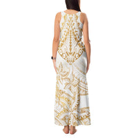 White and Gold Polynesia Tank Maxi Dress Plumeria Tattoo With Polynesian Pattern LT14 - Polynesian Pride