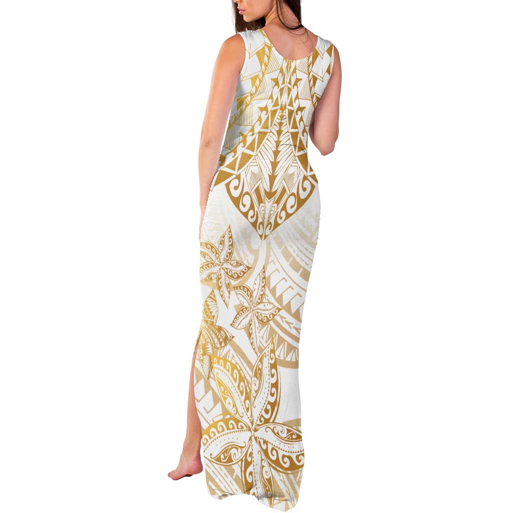 White and Gold Polynesia Tank Maxi Dress Plumeria Tattoo With Polynesian Pattern LT14 - Polynesian Pride