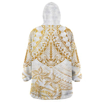 White and Gold Polynesia Wearable Blanket Hoodie Plumeria Tattoo With Polynesian Pattern LT14 - Polynesian Pride