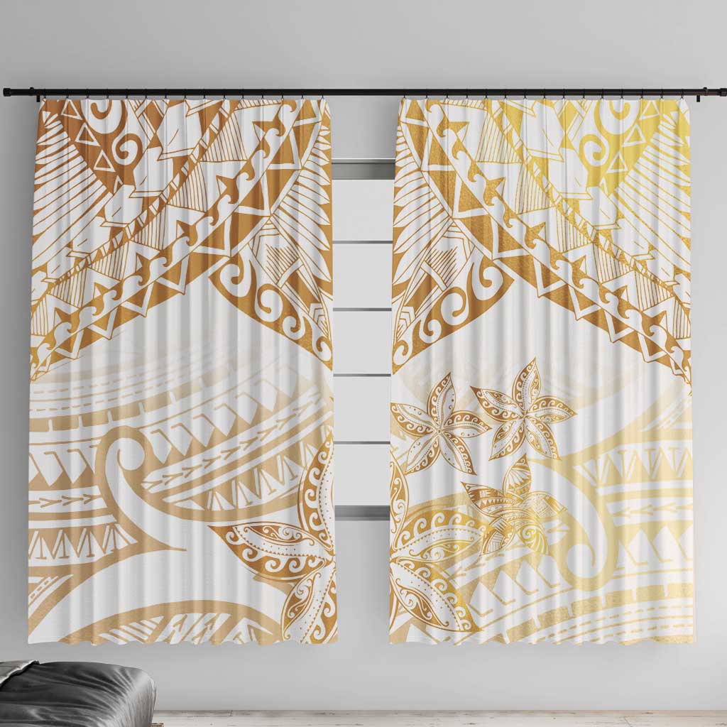 White and Gold Polynesia Window Curtain Plumeria Tattoo With Polynesian Pattern