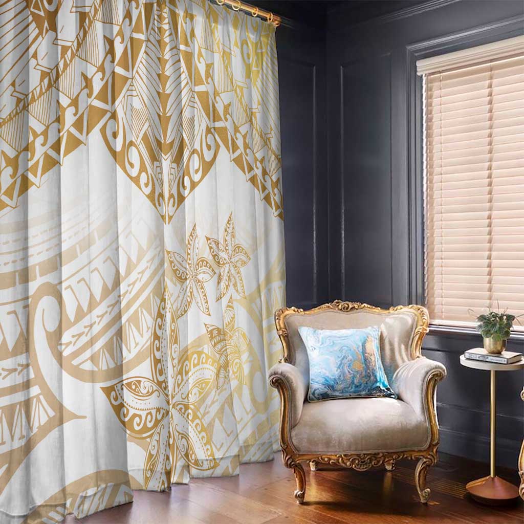 White and Gold Polynesia Window Curtain Plumeria Tattoo With Polynesian Pattern LT14 - Polynesian Pride