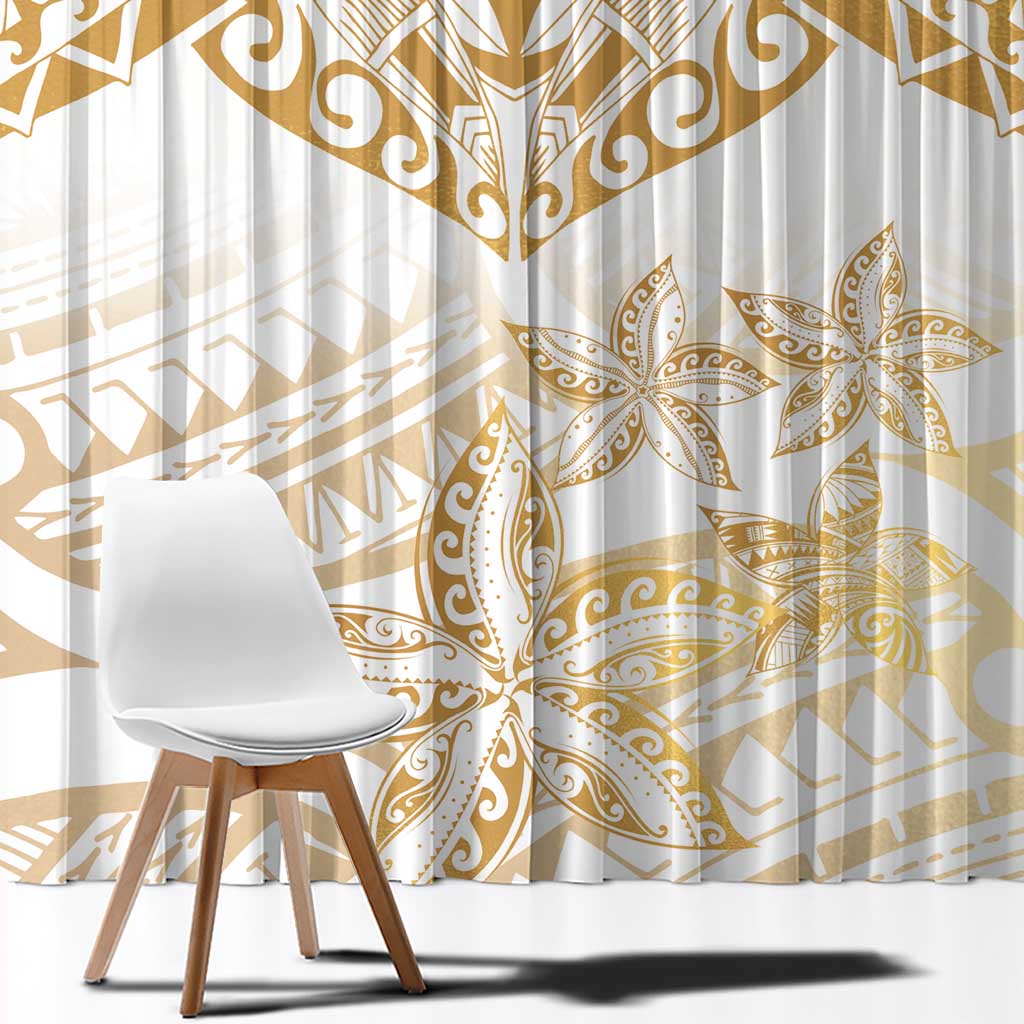 White and Gold Polynesia Window Curtain Plumeria Tattoo With Polynesian Pattern LT14 - Polynesian Pride