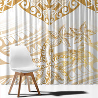 White and Gold Polynesia Window Curtain Plumeria Tattoo With Polynesian Pattern LT14 - Polynesian Pride