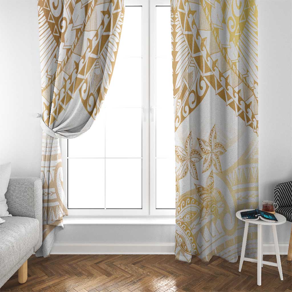 White and Gold Polynesia Window Curtain Plumeria Tattoo With Polynesian Pattern LT14 - Polynesian Pride
