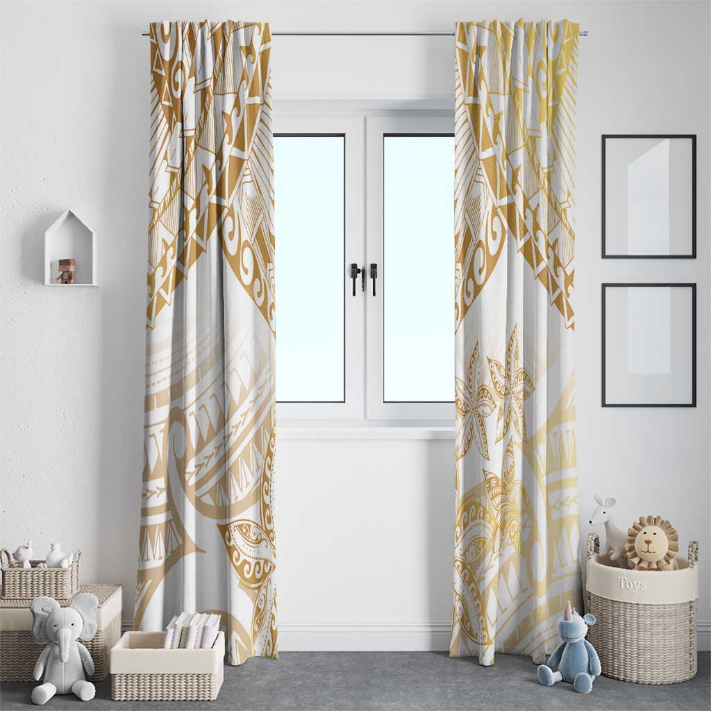 White and Gold Polynesia Window Curtain Plumeria Tattoo With Polynesian Pattern LT14 - Polynesian Pride