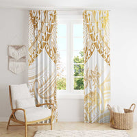 White and Gold Polynesia Window Curtain Plumeria Tattoo With Polynesian Pattern LT14 - Polynesian Pride