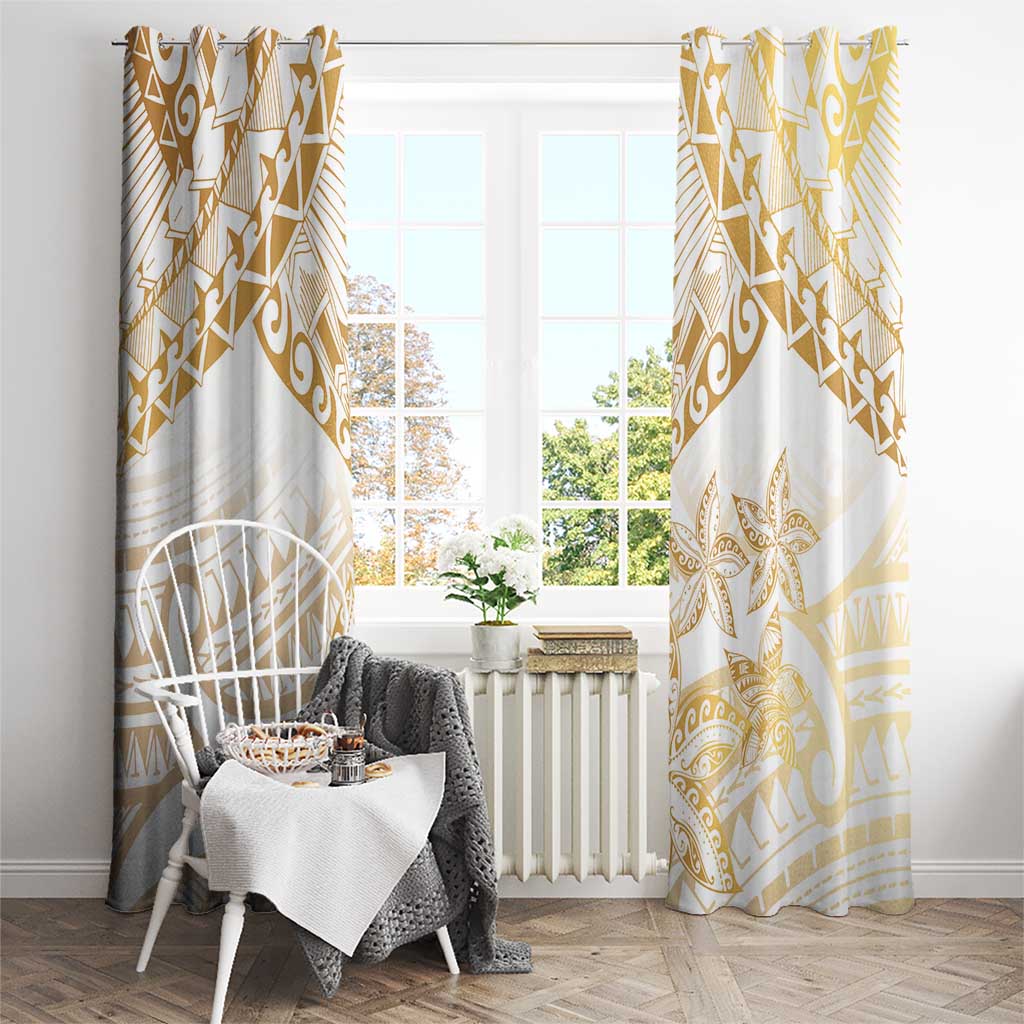 White and Gold Polynesia Window Curtain Plumeria Tattoo With Polynesian Pattern LT14 - Polynesian Pride