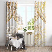 White and Gold Polynesia Window Curtain Plumeria Tattoo With Polynesian Pattern LT14 - Polynesian Pride