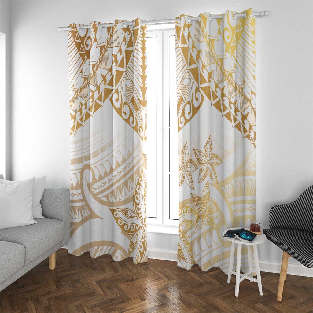 White and Gold Polynesia Window Curtain Plumeria Tattoo With Polynesian Pattern LT14 With Grommets White - Polynesian Pride