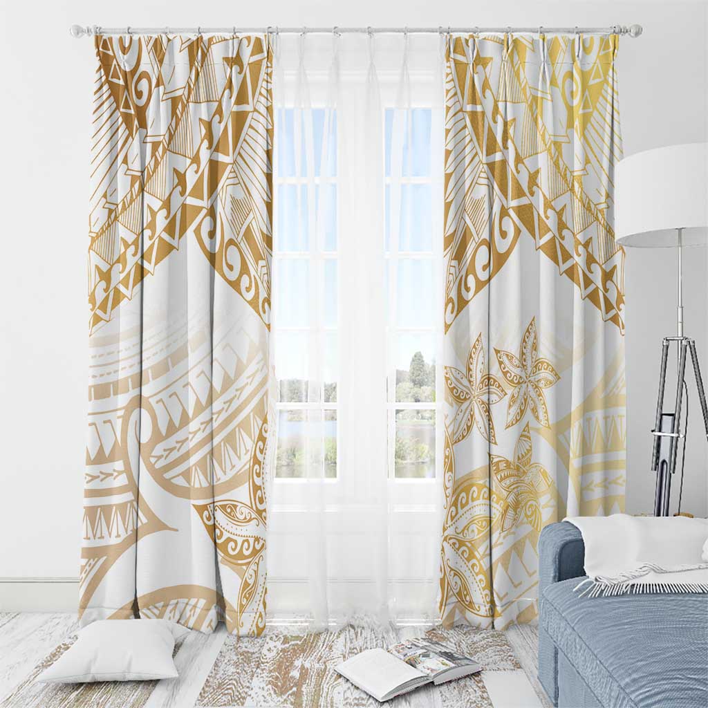 White and Gold Polynesia Window Curtain Plumeria Tattoo With Polynesian Pattern LT14 - Polynesian Pride