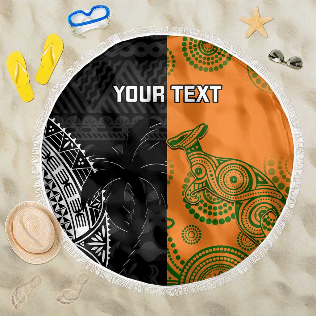 Custom Fiji And Australia Rugby Beach Blanket Fijian Tapa Pattern With Aussie Aboriginal Art