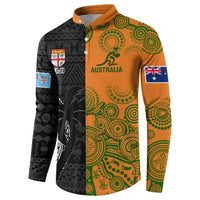 Custom Fiji And Australia Rugby Button Sweatshirt Fijian Tapa Pattern With Aussie Aboriginal Art