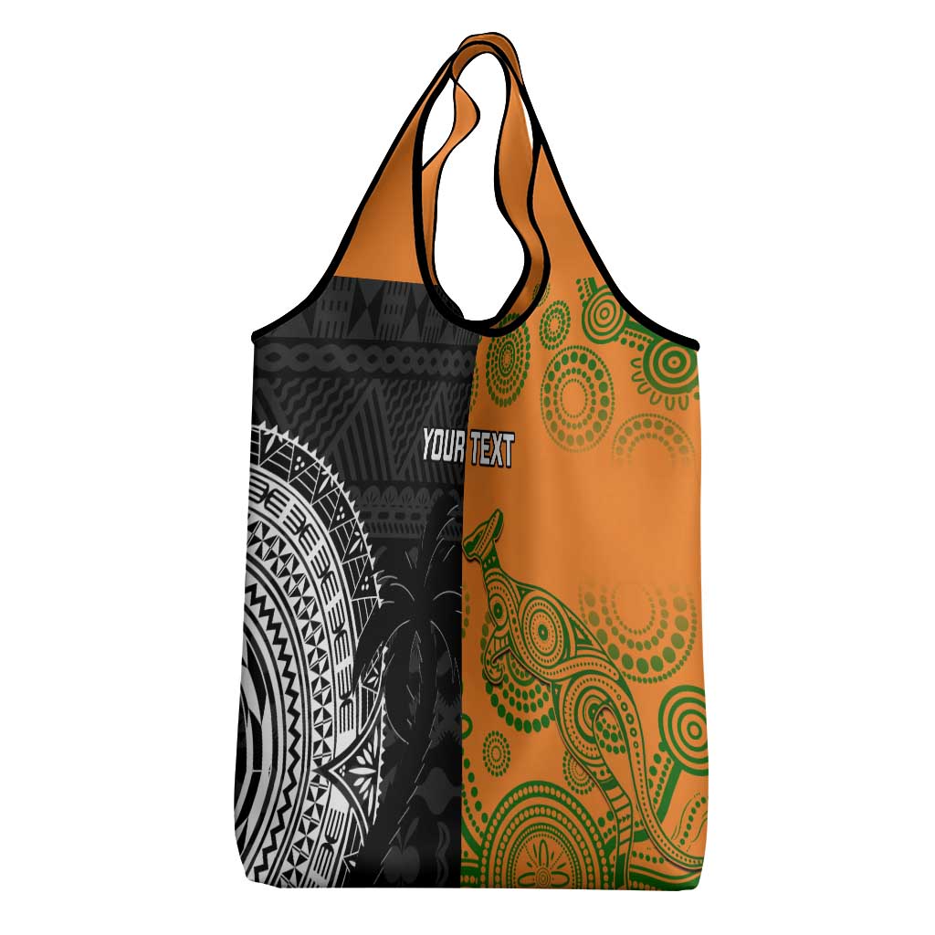 Custom Fiji And Australia Rugby Grocery Bag Fijian Tapa Pattern With Aussie Aboriginal Art