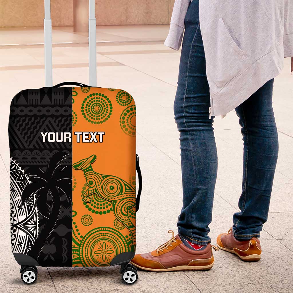 Custom Fiji And Australia Rugby Luggage Cover Fijian Tapa Pattern With Aussie Aboriginal Art