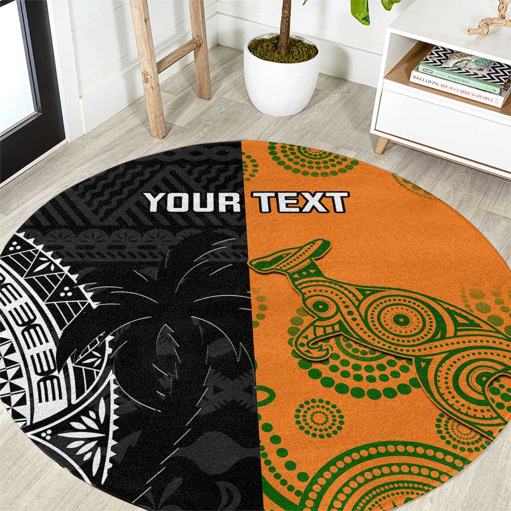 Custom Fiji And Australia Rugby Round Carpet Fijian Tapa Pattern With Aussie Aboriginal Art