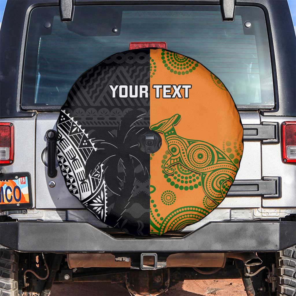 Custom Fiji And Australia Rugby Spare Tire Cover Fijian Tapa Pattern With Aussie Aboriginal Art