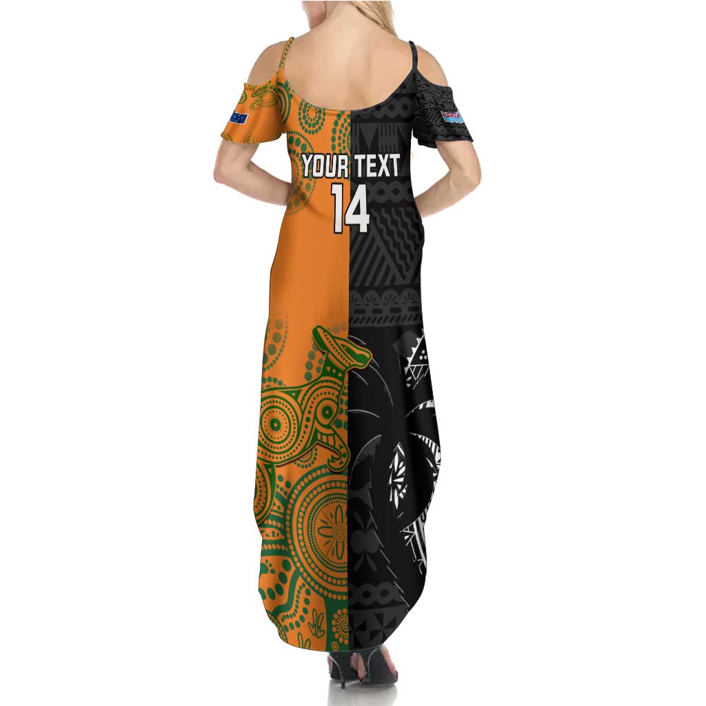 Custom Fiji And Australia Rugby Summer Maxi Dress Fijian Tapa Pattern With Aussie Aboriginal Art