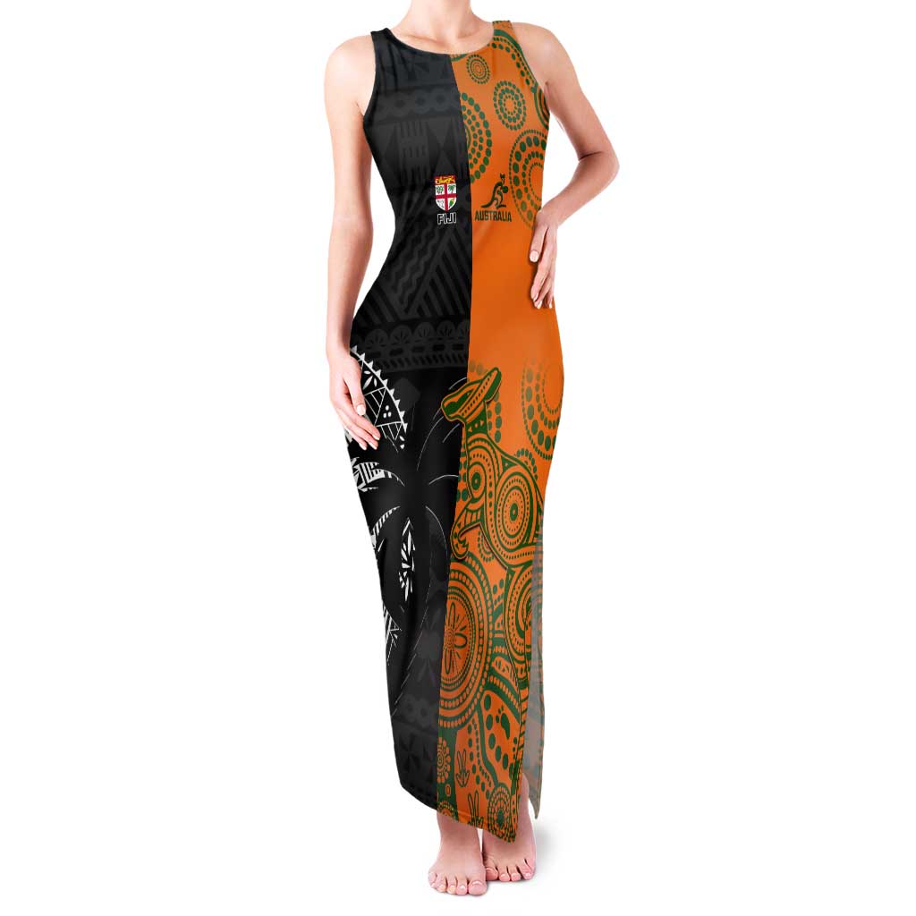 Custom Fiji And Australia Rugby Tank Maxi Dress Fijian Tapa Pattern With Aussie Aboriginal Art