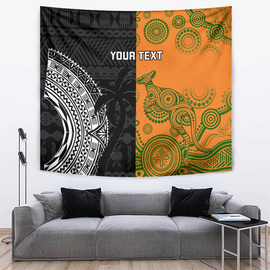 Custom Fiji And Australia Rugby Tapestry Fijian Tapa Pattern With Aussie Aboriginal Art