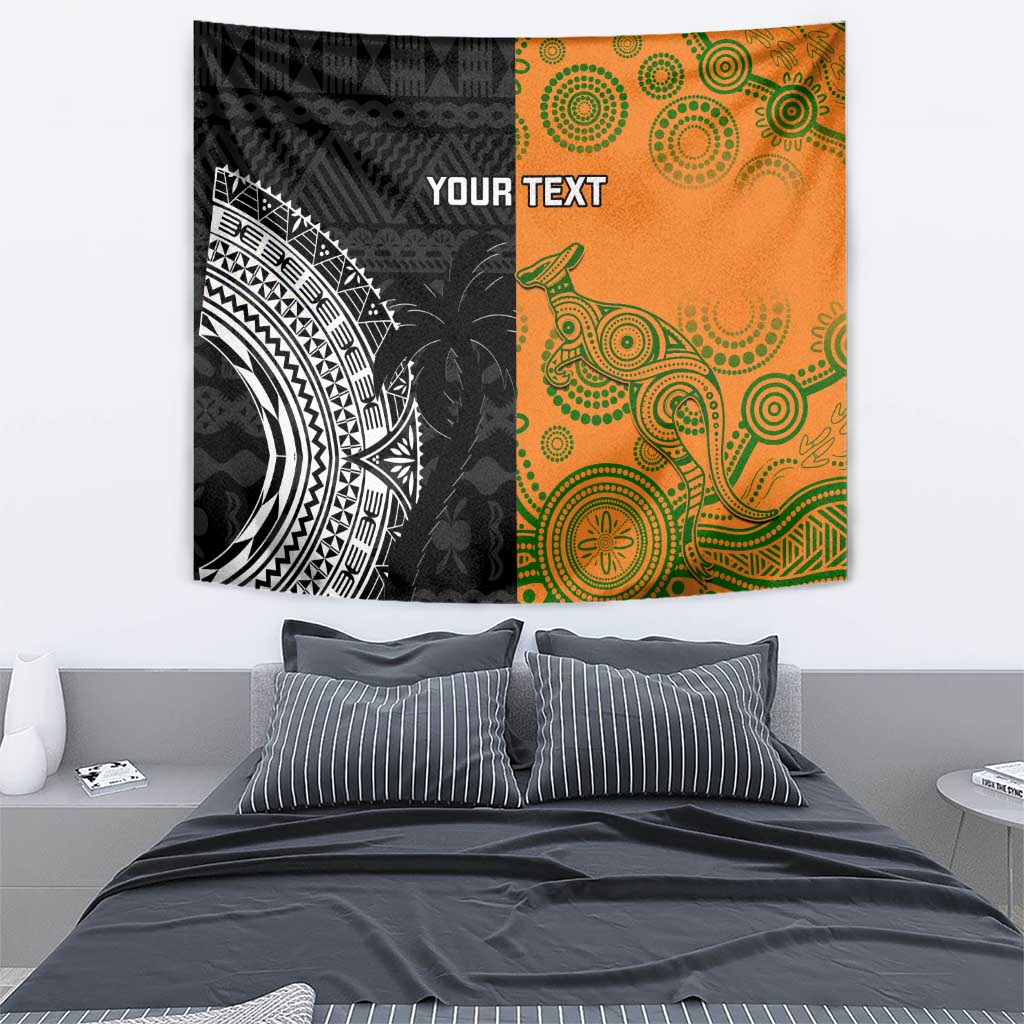 Custom Fiji And Australia Rugby Tapestry Fijian Tapa Pattern With Aussie Aboriginal Art