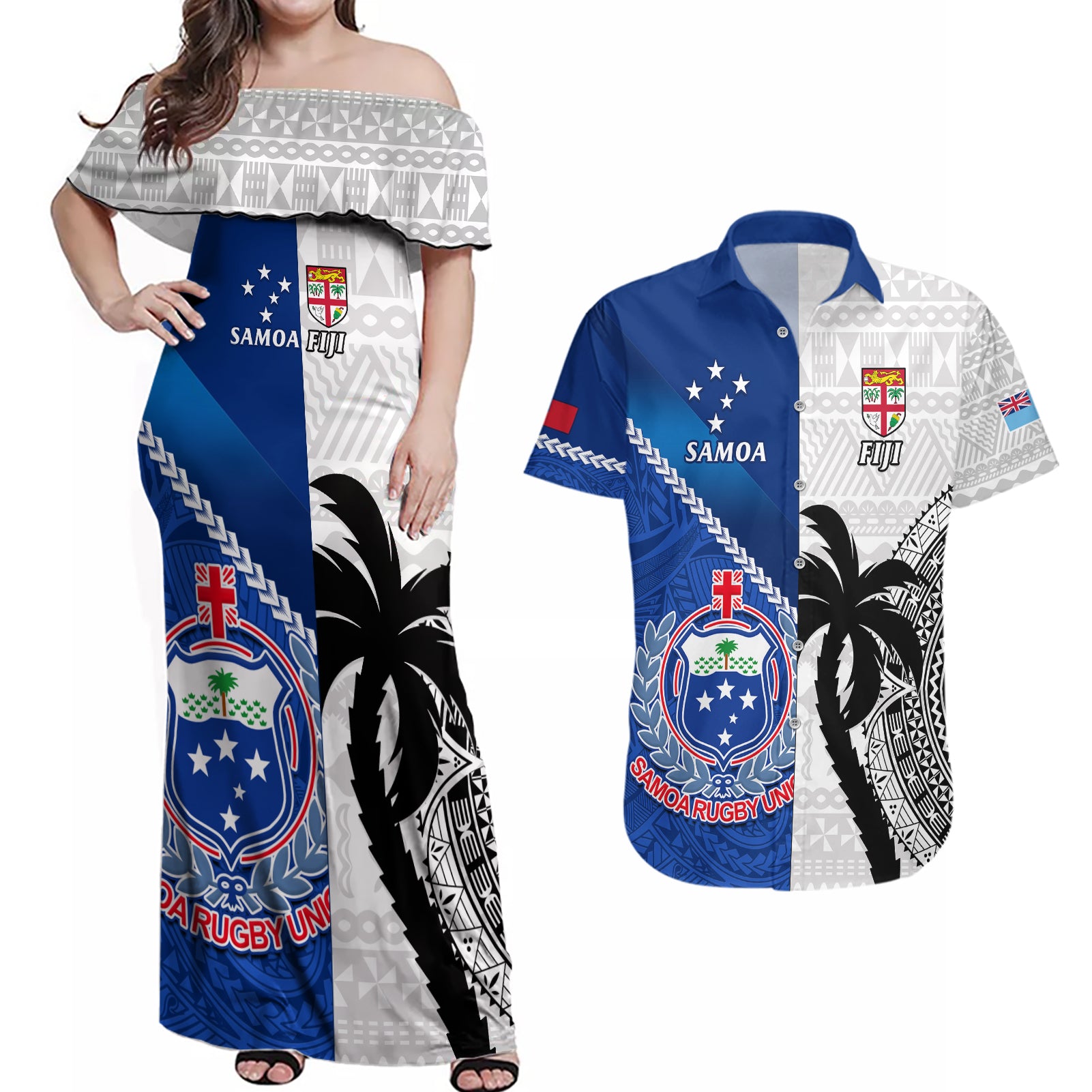 fiji-and-samoa-rugby-couples-matching-off-shoulder-maxi-dress-and-hawaiian-shirt-2023-world-cup-samoan-mix-tapa-pattern