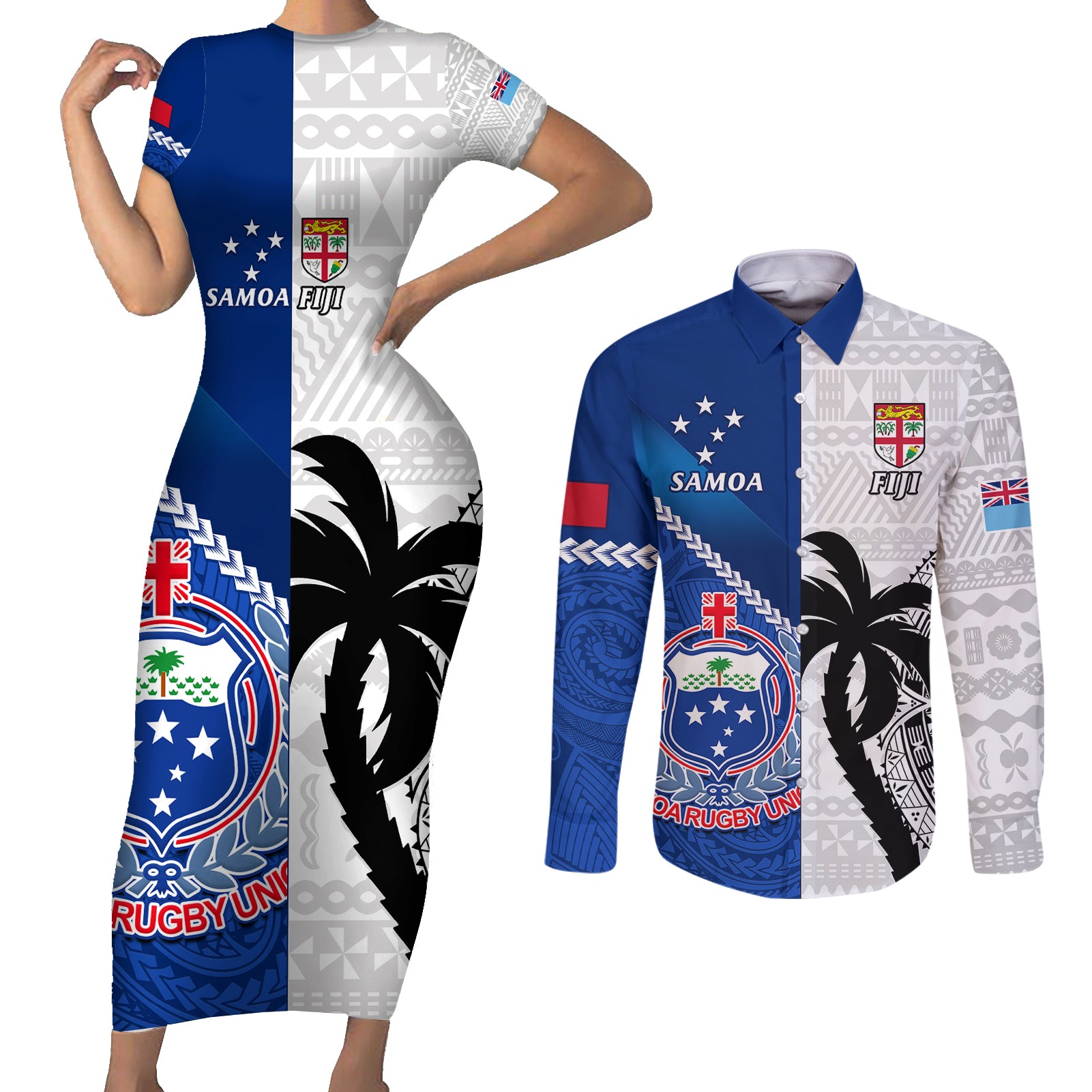 fiji-and-samoa-rugby-couples-matching-short-sleeve-bodycon-dress-and-long-sleeve-button-shirts-2023-world-cup-samoan-mix-tapa-pattern