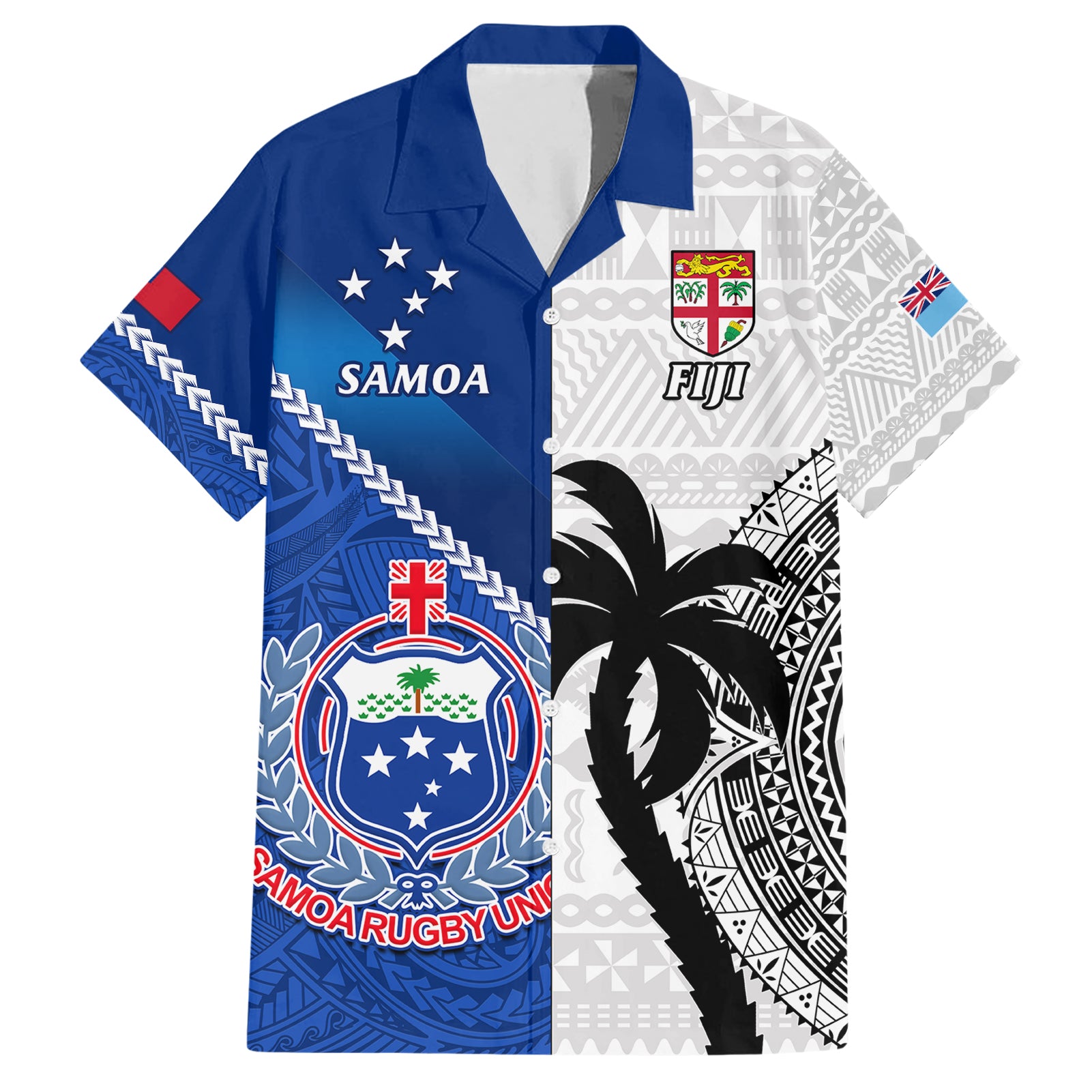 Fiji And Samoa Rugby Hawaiian Shirt 2023 World Cup Samoan Mix Tapa Pattern LT14 Blue - Polynesian Pride