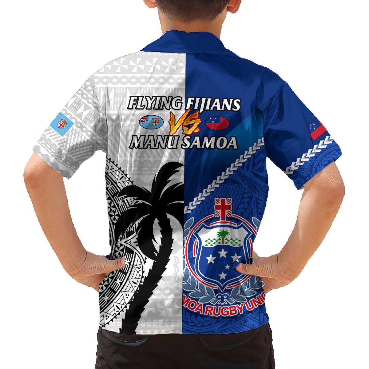 Fiji And Samoa Rugby Kid Hawaiian Shirt 2023 World Cup Samoan Mix Tapa Pattern LT14 - Polynesian Pride