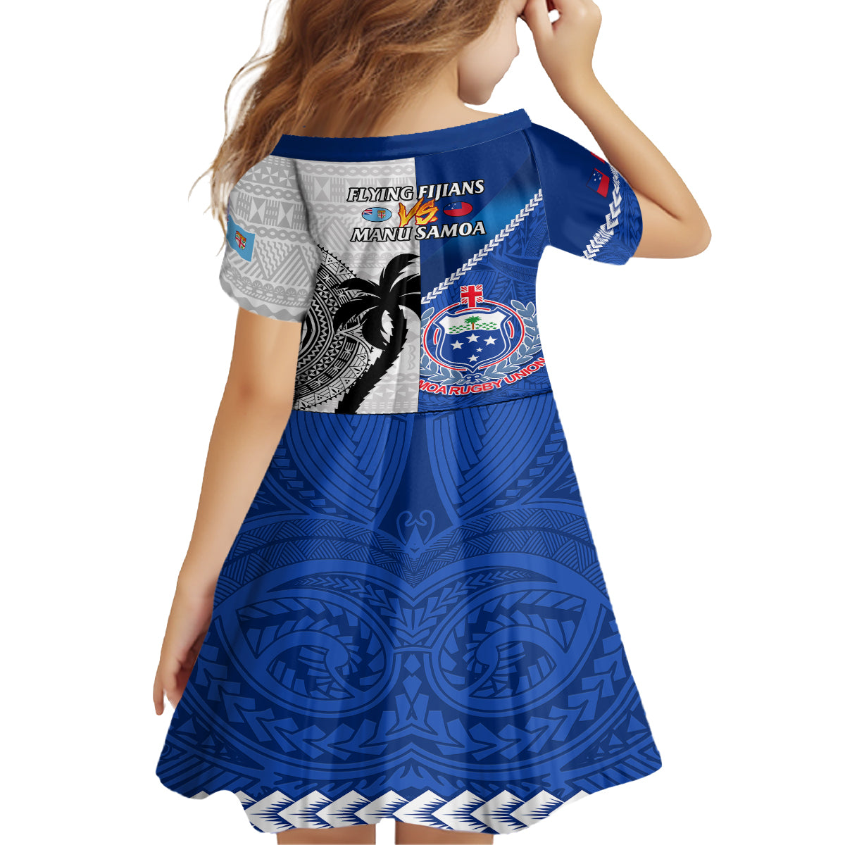 Fiji And Samoa Rugby Kid Short Sleeve Dress 2023 World Cup Samoan Mix Tapa Pattern LT14 - Polynesian Pride