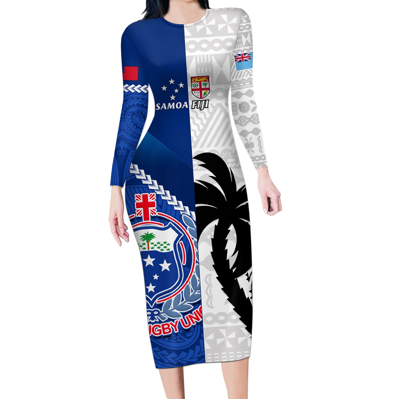 fiji-and-samoa-rugby-long-sleeve-bodycon-dress-2023-world-cup-samoan-mix-tapa-pattern