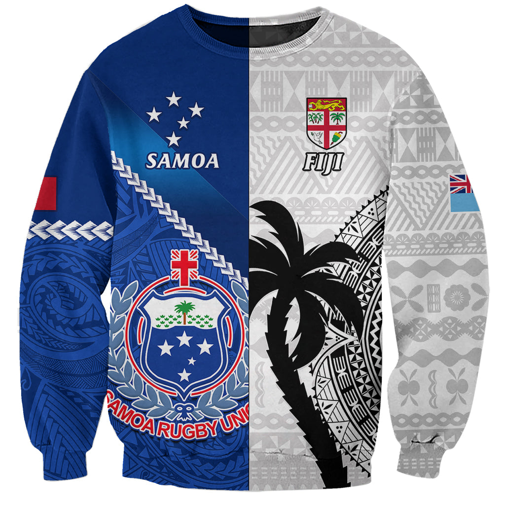 Fiji And Samoa Rugby Sweatshirt 2023 World Cup Samoan Mix Tapa Pattern LT14 Unisex Blue - Polynesian Pride