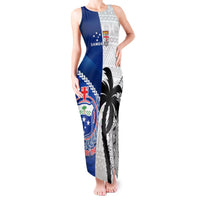 Fiji And Samoa Rugby Tank Maxi Dress 2023 World Cup Samoan Mix Tapa Pattern LT14 Women Blue - Polynesian Pride