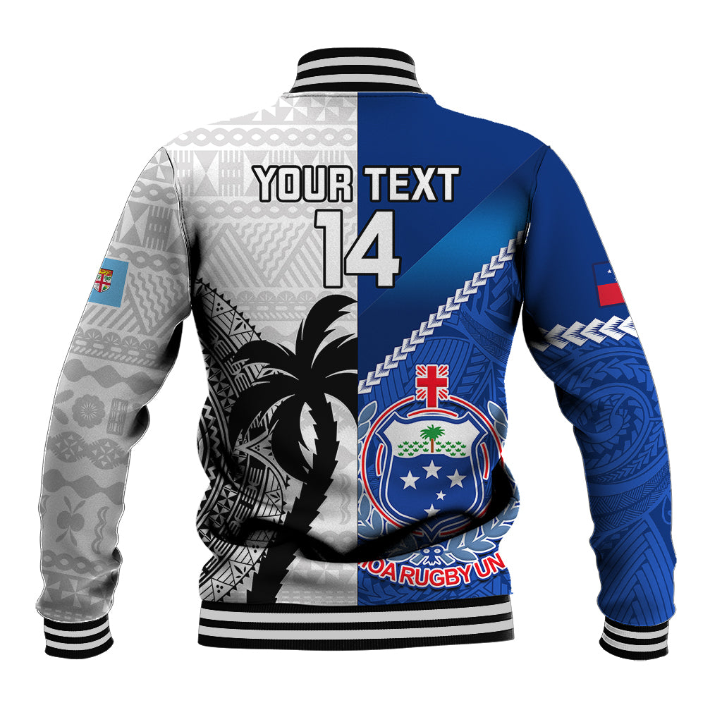 Custom Fiji And Samoa Rugby Baseball Jacket 2023 World Cup Samoan Mix Tapa Pattern LT14 - Polynesian Pride